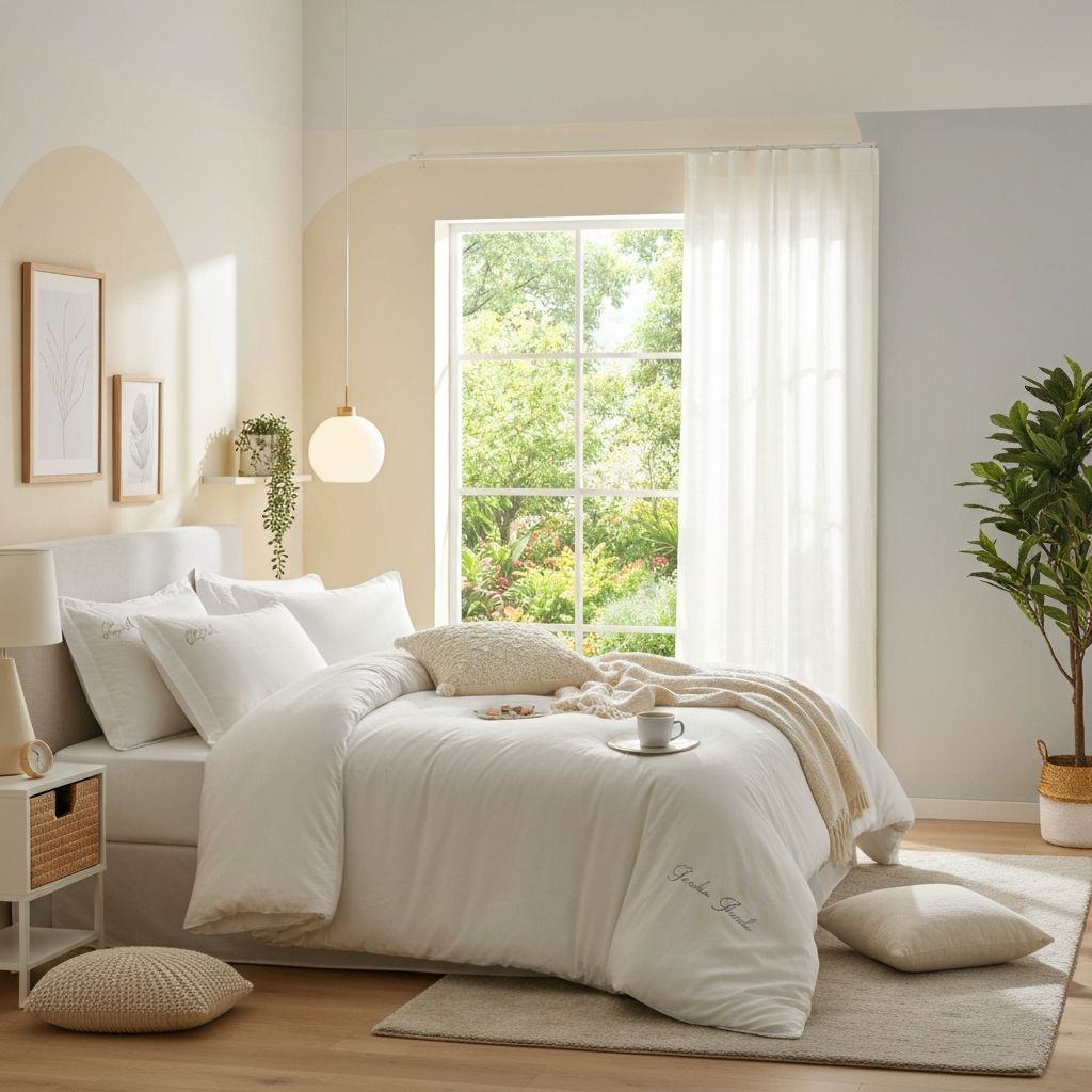 Peaceful bedroom with natural light